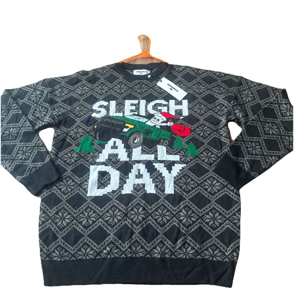 Marshmello Sweater Men's Size XL Sleigh All Day Christmas Ugly Holiday Pullover‎